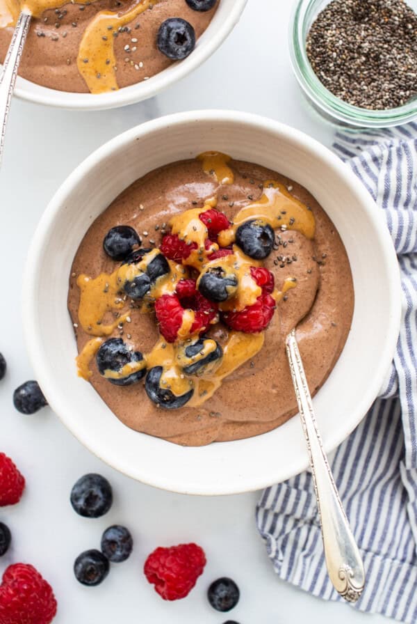 Blended chia seed pudding in a bowl.