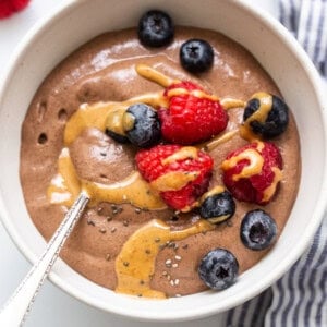 Blended chia seed pudding in a bowl.