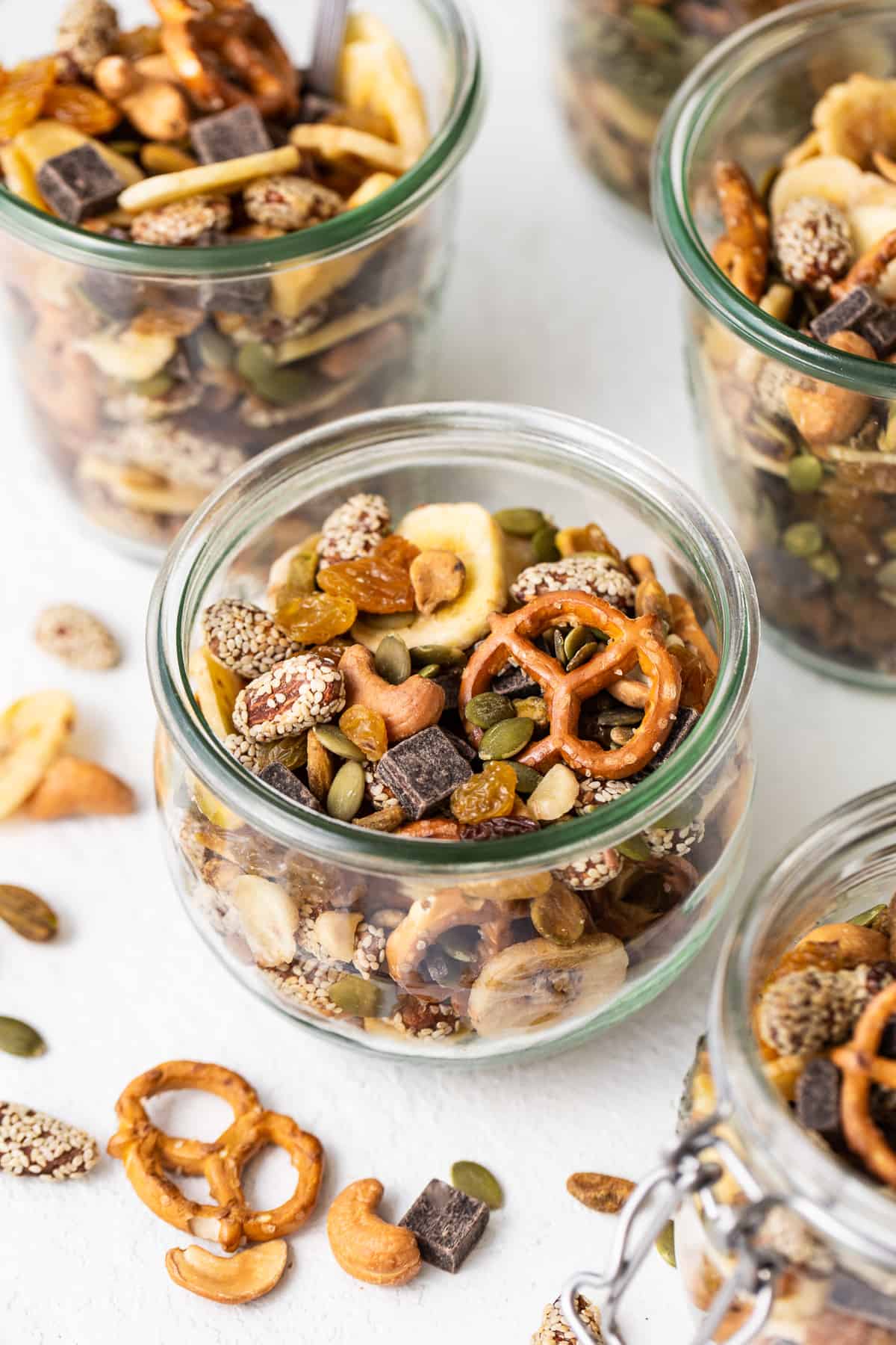 Homemade trail mix in a jar.