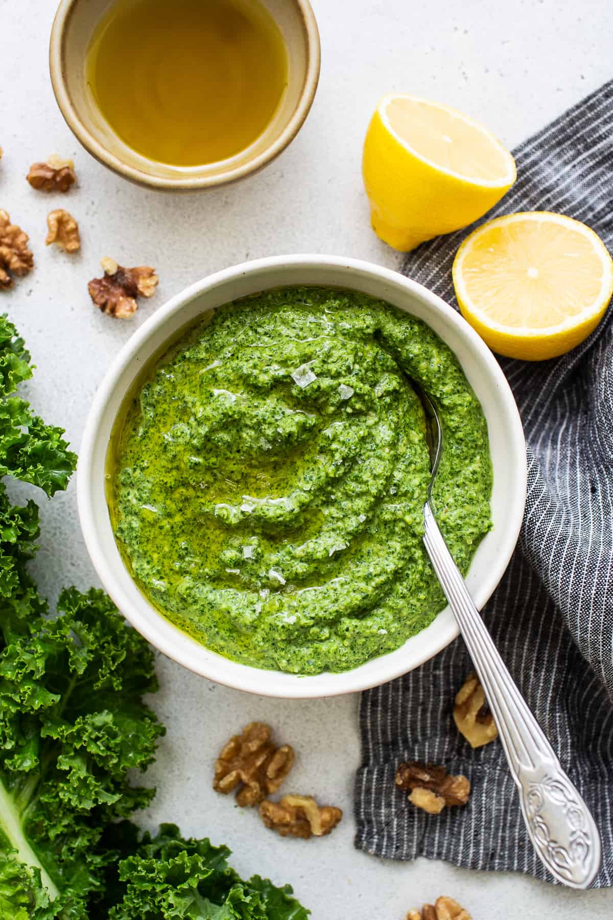 Kale pesto in a bowl.