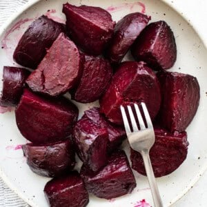 Sliced beets on a plate.