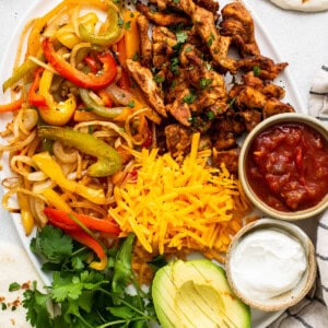 platter of chicken fajitas.