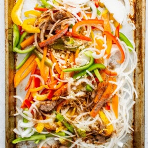 peppers on baking sheet.