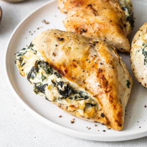 Spinach stuffed chicken breast.