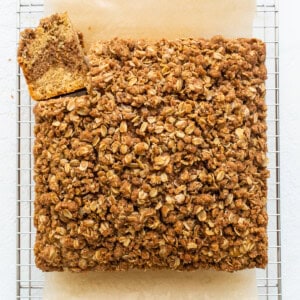 Coffee cake on a cooling rack.