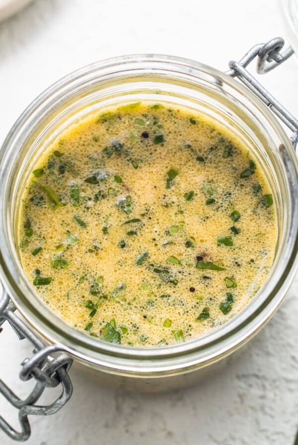 hummus dressing in jar.