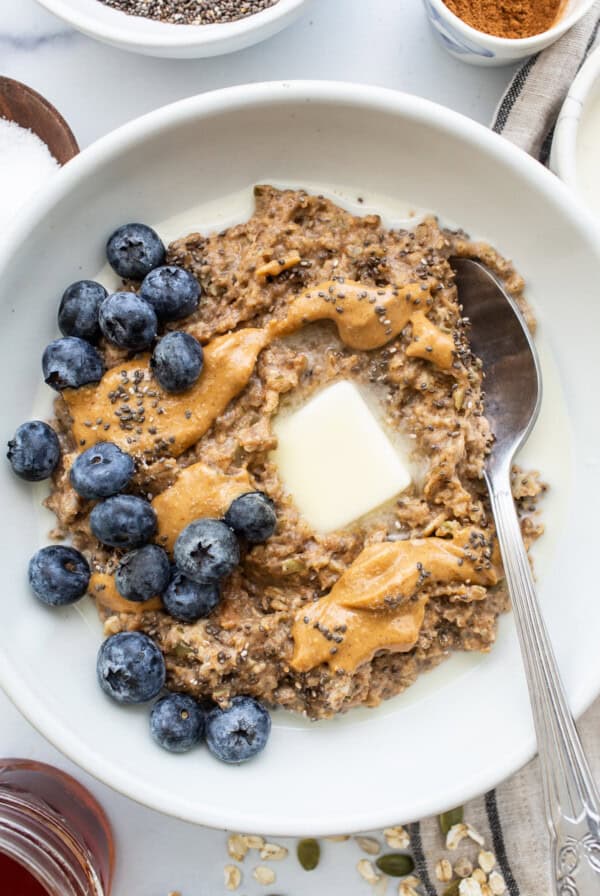 Porridge in a bowl.