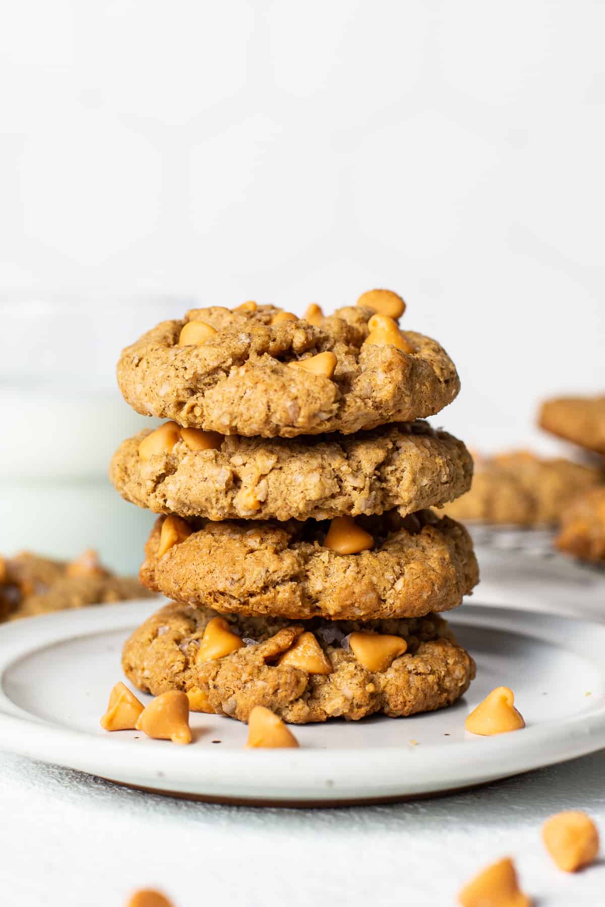 stack of cookies on plate.