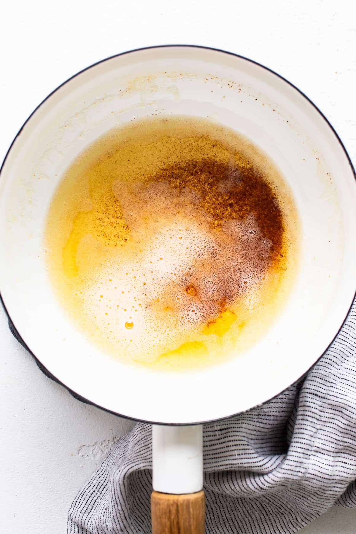 browning butter in pot.