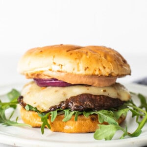 Portobello mushroom burger on a plate.