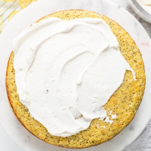 Lemon poppy seed cake with whipped cream.