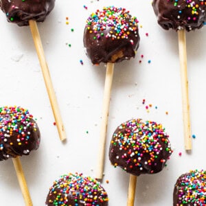 Protein cake pops covered in sprinkles.