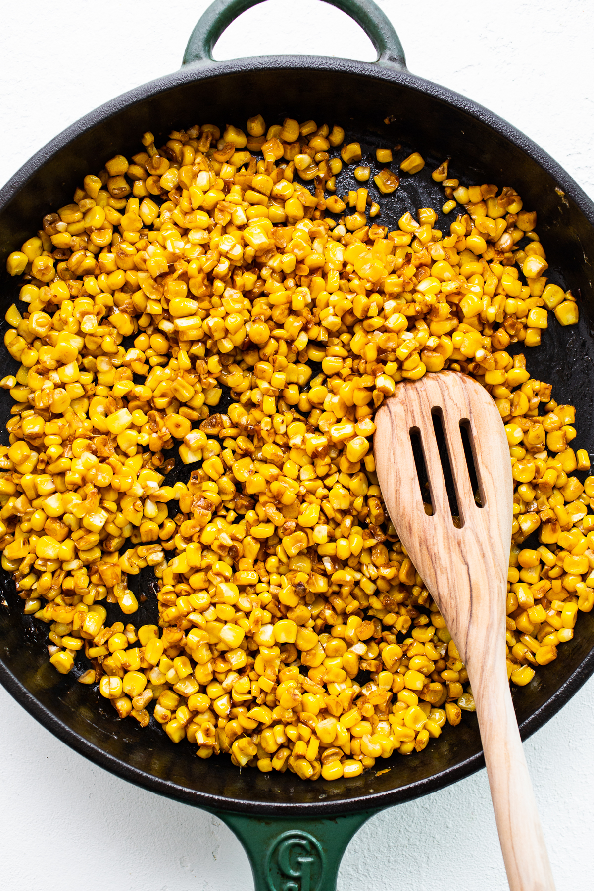 corn in frying pan.