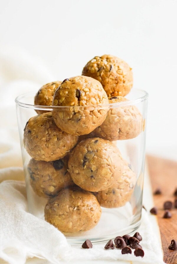 collagen cookie dough bites in glass.