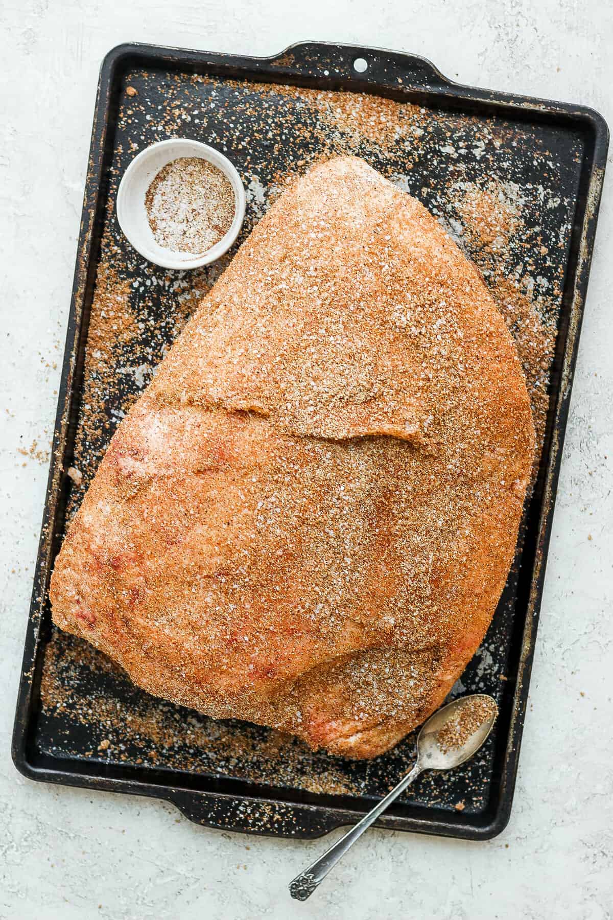 Dry rub on ham. 