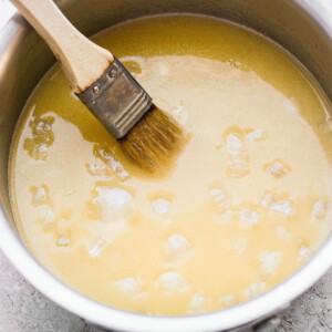 ham basting liquid in pot.