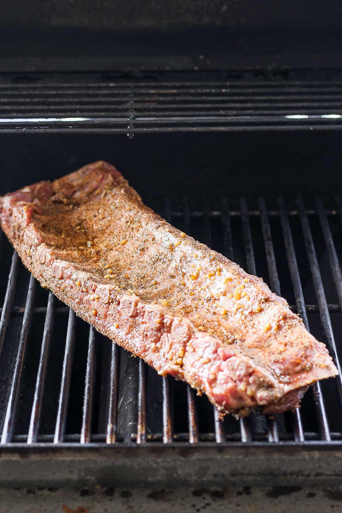 Rack of ribs on the grill.