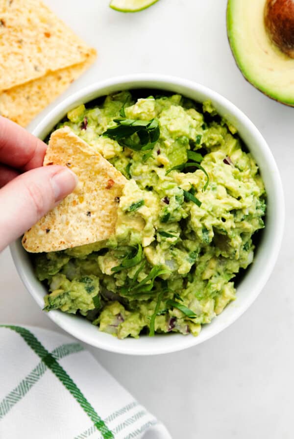 guacamole with chips.