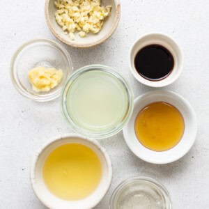 A bowl of ingredients for a chinese fried rice.