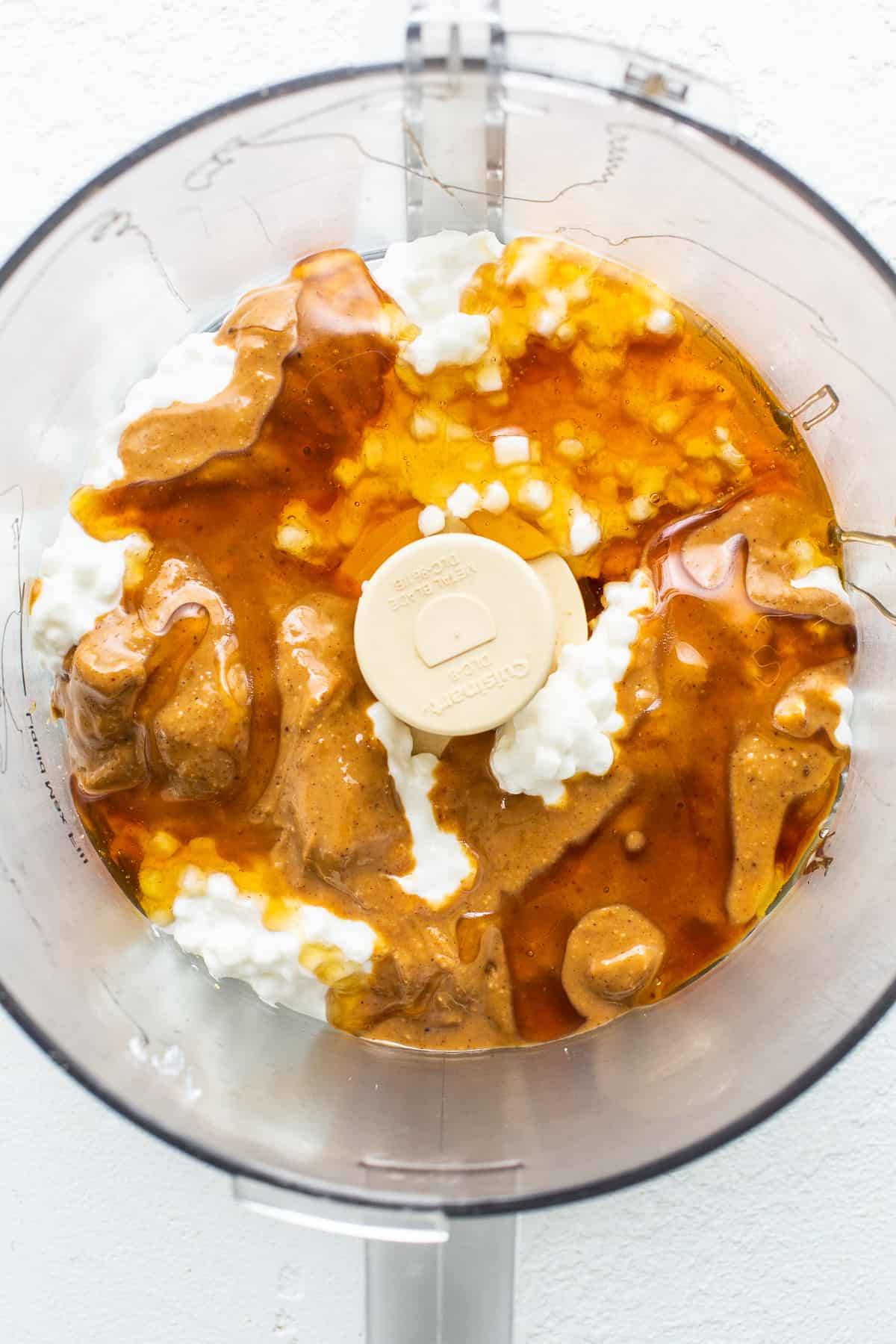 Cottage cheese, peanut butter and honey in a food processor.