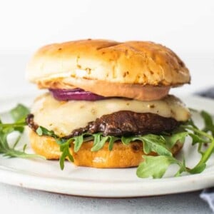 Portobello mushroom burger on a plate.