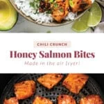 honey salmon bites on a grill.