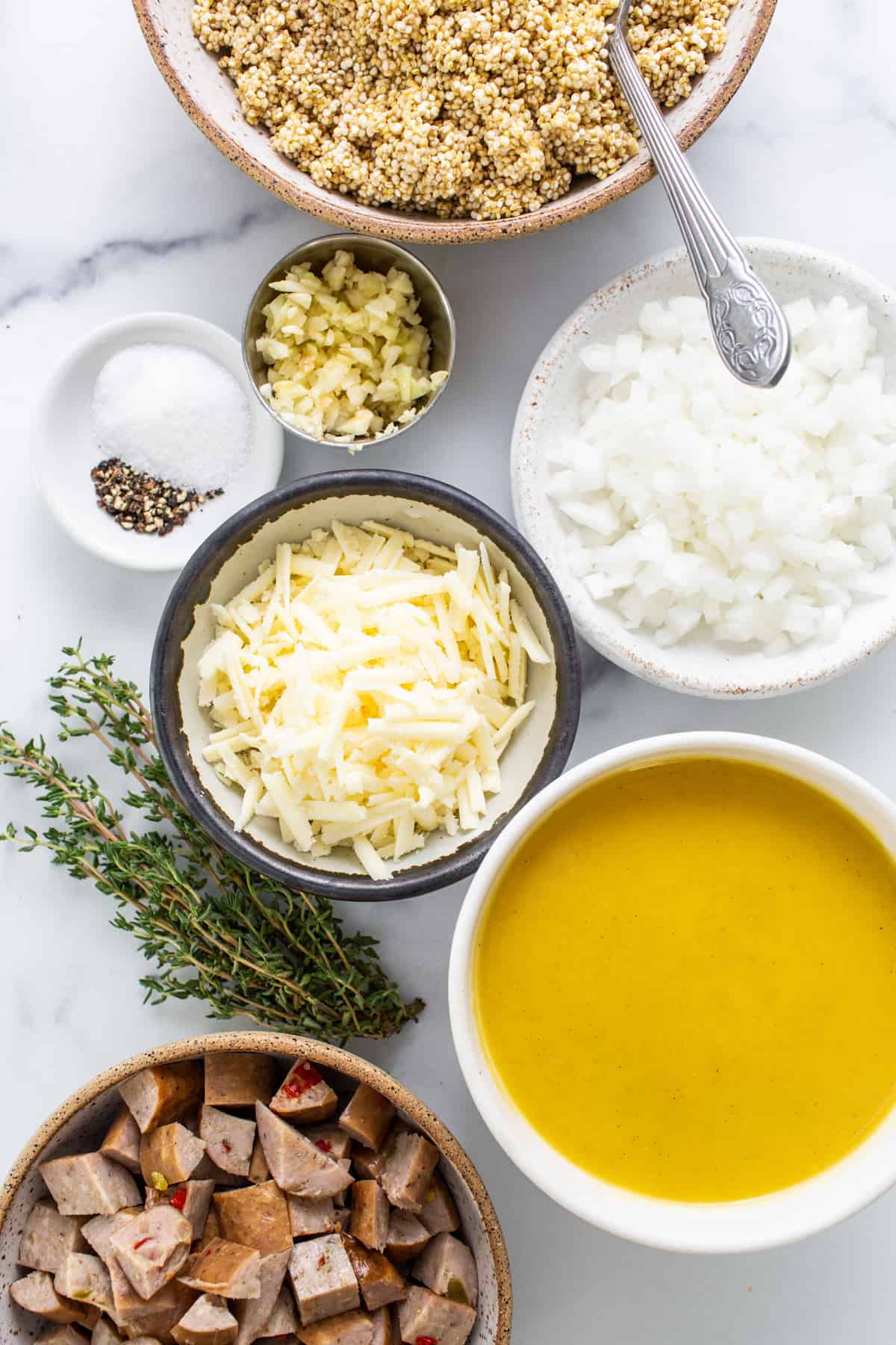 A bowl of ingredients for a pumpkin soup.