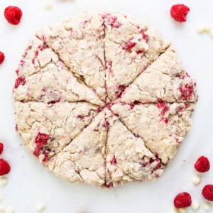 Raspberries and white chocolate scones.