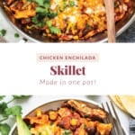 Chicken enchilada skillet in pan.