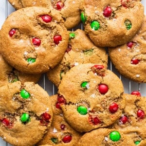 M&m cookies on a cooling rack.