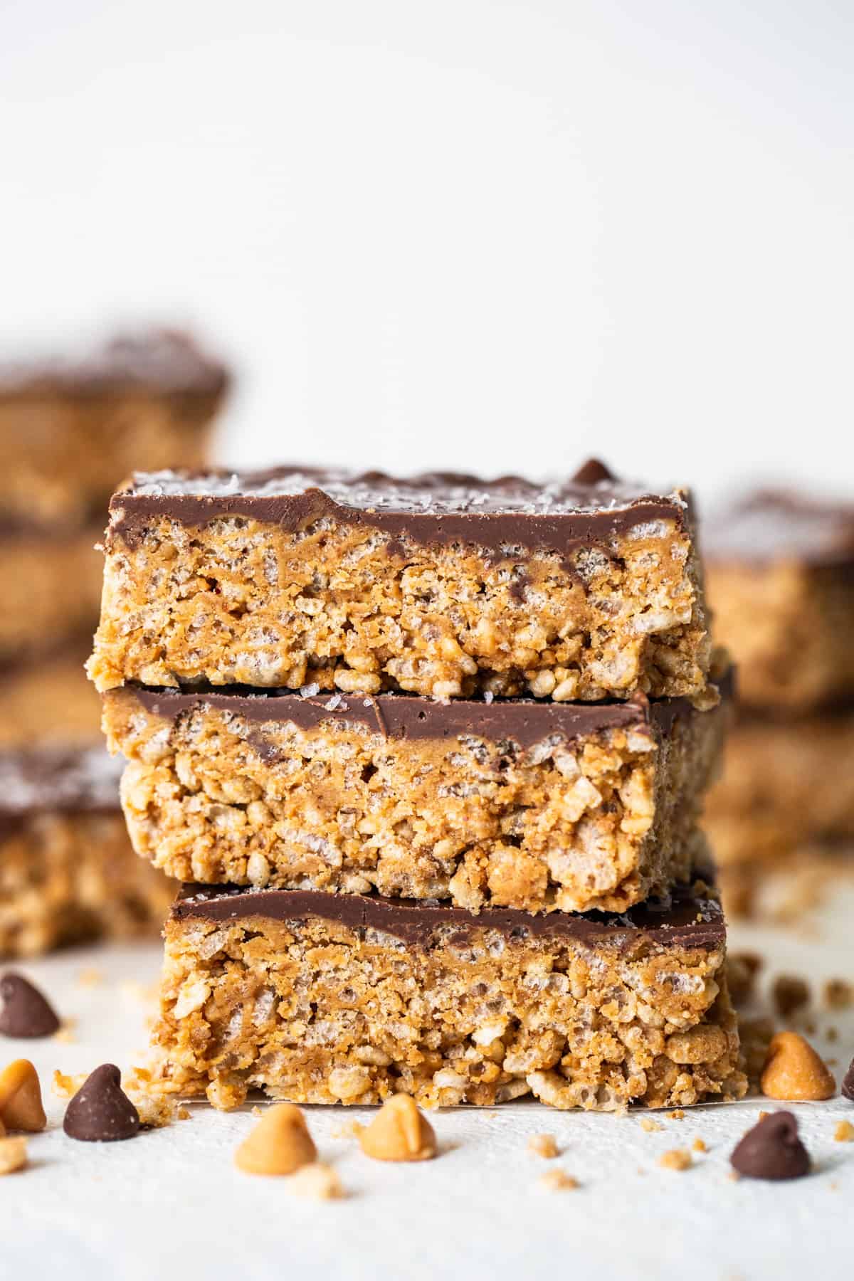 A stack of chocolate peanut butter granola bars.