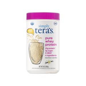 Simply teras pure protein powder, vanilla.