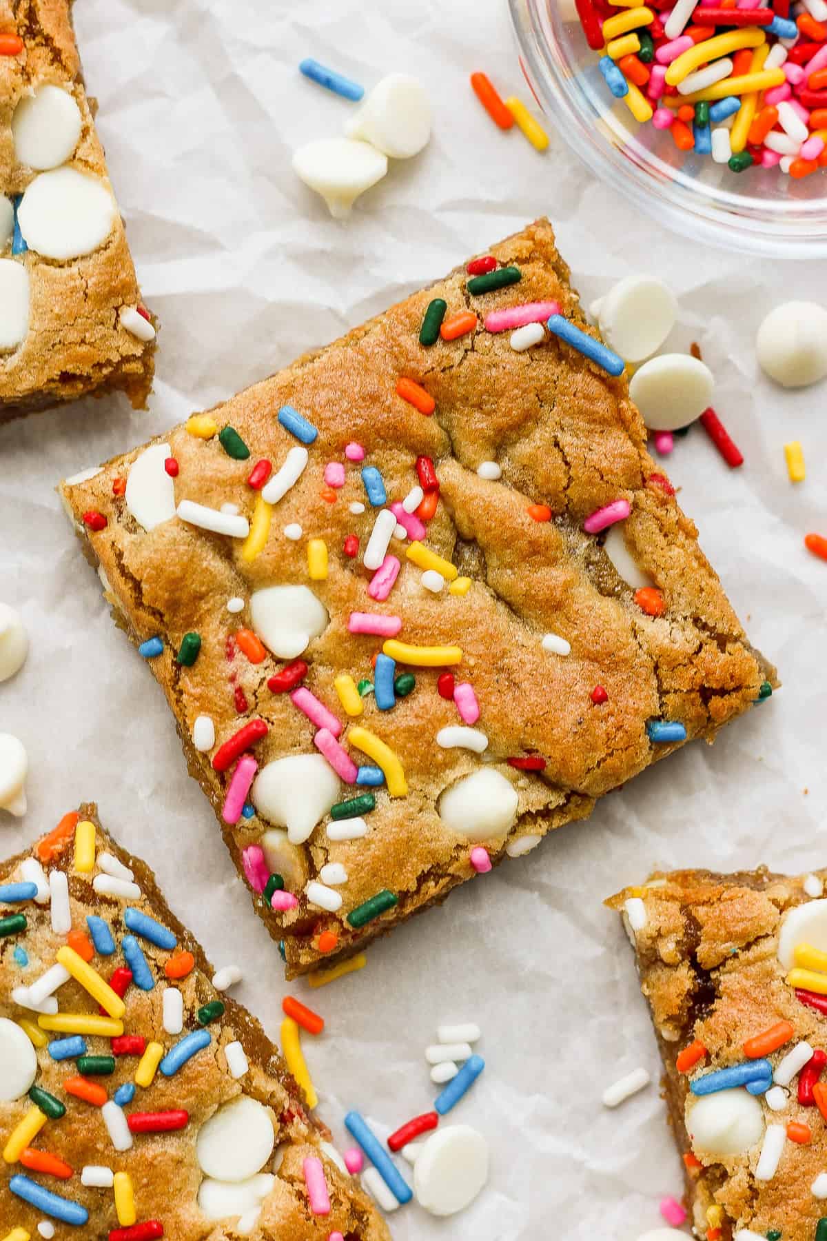 Cookie bars with sprinkles and sprinkles.