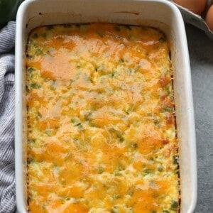 A Denver omelette bake with green peppers.