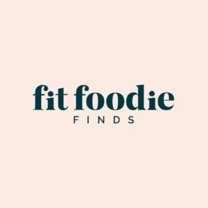 A light pink background features the text "fit foodie FINDS" in dark green capital and lowercase letters.